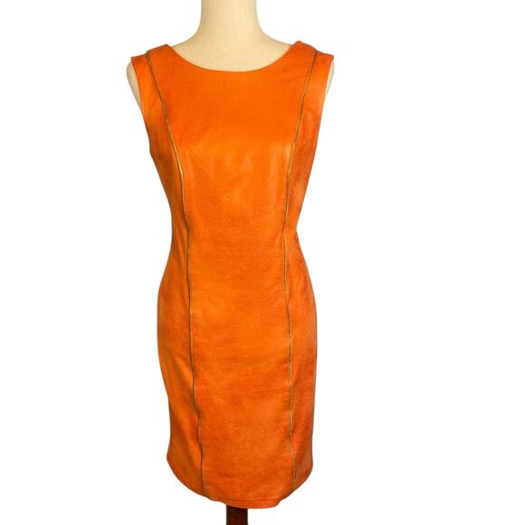 Frank Lyman Faux Suede Sleeveless Sheath Dress Zipper Accent Orange Size 8 - Picture 2 of 5